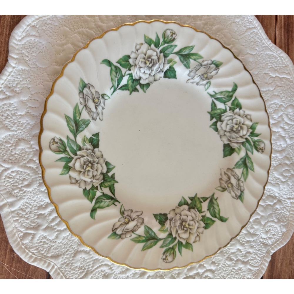 Vintage Syracuse, China, Gardenia floral serving platter, gold trim, made in USA